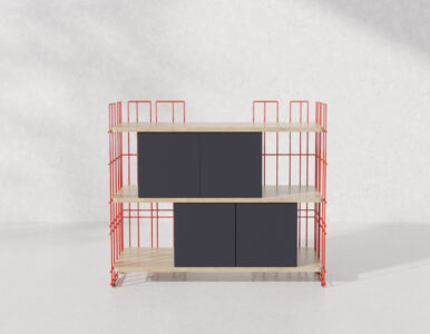 Crédence rangement Wire rouge, vue de face